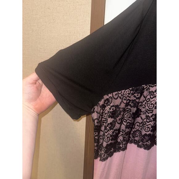 2X 18 20 Plus Size BloomChic Lace Panel Short Sleeve Top T-shirt stretchy - Picture 4 of 5